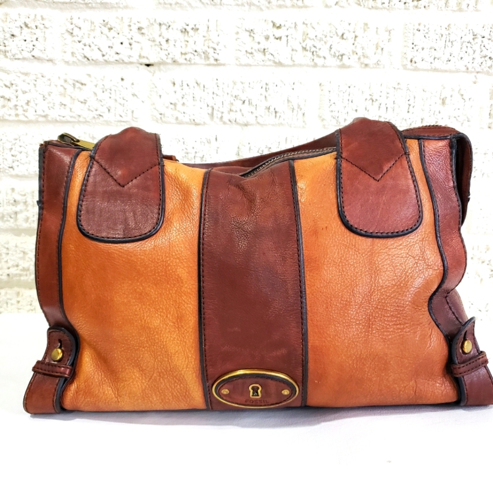 Fossil Vintage Reissue Two Tone Leather Satchel Shoulder Bag